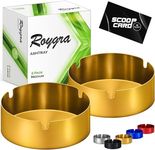 roygra Ashtray 2 Pack, Metal Ashtray - Gold, Medium Size (3.14 x 3.14 x 1.25’’)