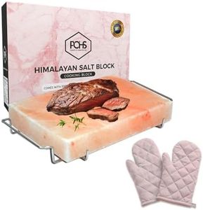 POHS Himalayan Pink Rock Salt Block For Grilling, Searing, Cooking, BBQ, Hot and Cold Serving | Himalayan Salt Slab with Premium Quality Stainless Steel Holder (S.S Holder 12 x 8 x 2 Inches) with Gloves