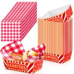 100 Pcs Carnival Party Supplies 1.1 lb 50 Food Trays Boats with 50 Grease Waxed Deli Paper Carnival Nacho Trays Popcorn Hot Dog Trays Basket Food Holder for Carnival Birthday Decoration Assembled