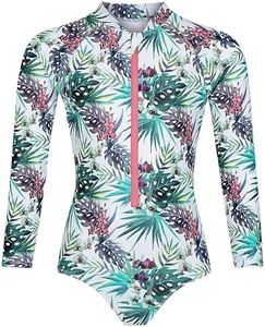 Tame the Sun Long Sleeve Girls' Swimsuit - Rash Guard with Frills, UPF 50+ Zipper White Swimwear - Bathing Suit for Ages 3-12
