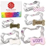 Dog Bone and Biscuit Dog Treat Cookie Cutter 5-Pc Set Made in USA by Ann Clark, 2", 3 1/8", 3 1/2", 4", 5"