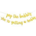 Aitakl Bridal Shower Decorations-Bachelorette Banner-A Dazzling Sign for Your Engagement Party Pop The Bubbly Shes Getting a Hubby Glittering Bride to be Backdrop Decor Supplies Favors (Gold)