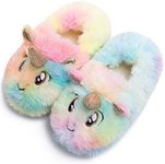 eccbox Toddler Boys Girls Cute Slippers Unicorn Fluffy Fuzzy Winter Warm Slippers Cartoon Animal Plush Indoor House Slip-on Shoes, Pink Unicorn, 9-10 Toddler