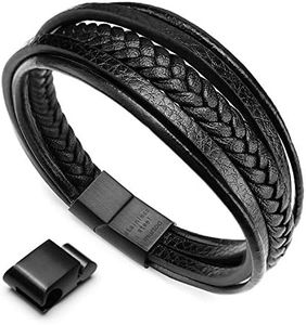 murtoo Mens Leather Bracelet with Magnetic Clasp Cowhide Multi-Layer Braided Leather Mens Bracelet (Custom 7-9")