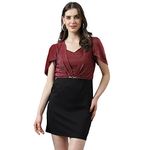 Latin Quarters Women Wine Mini Sheath Dress with Cape Sleeves & Self Belt Design