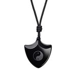 COAI Shield Yin Yang Obsidian Stone Pendant Necklace for Men Women