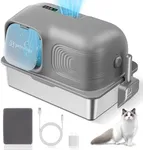 Petnology Stainless Steel Litter Box, Odor Control Enclosed Cat Litter Box with Flip-Top Lid, Extra Lage 65L, Anti-Leak, Scoop and Litter Mat Included, Easy to Clean Gray