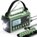 Roxicosly Wind Up Radio,AM/FM/SW Emergency Solar Radio,12000mAh Rechargeable Hand Crank Radio with USB Charger,3W Flashlight 2.5W Reading Lamp,SOS Alarm,LCD Display,Headphone Jack for Home Outdoor