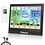 Geevon Weather Stations Wireless Indoor Outdoor Thermometer, Touch LCD Display Digital Thermometer Hygrometer with Heat Index, Dew Point, Comfort Indicator, Alarm Clock and Adjustable Backlight