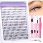 PHKERATA Natural Cluster Lashes Kit Wispy Eyelash Clusters Extensions Kit 240Pcs Individual Lashes 9-14MM DIY Lash Extension Kit with Lash Glue Bond and Seal and Eyelash Extension Tweezers