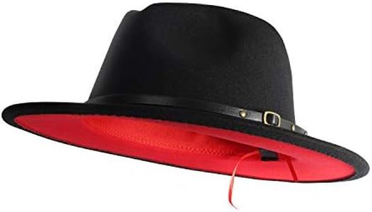EXTREE Men & Women Wide Brim Wool Felt Fedora Hat with Belt Buckle Two Tone Patchwork Unisex Floppy Panama Hat Cowboy Cap Sunhat