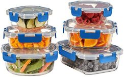 FineDine 24 Piece Glass Storage Containers with Lids - Leak Proof, Dishwasher Safe Glass Food Storage Containers for Meal Prep or Leftovers (Blue, 12 Piece)