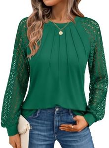 AUTOMET Womens Long Sleeve Shirts Lace Tops Business Casual Blouses 2026 Fall Winter Fashion New Years Eve Nye Outfits Trendy Clothes Knit T Ladies Dressy Work Professional Clothing Green 3XL