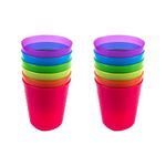 Cuddly Hippo Kids Plastic Dinnerware Set of 12 Multi Color Cups/Tumblers - Reusable, BPA-Free, Dishwasher Safe and Microwaveable