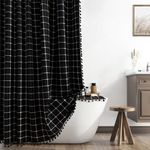 Black Boho Shower Curtain Farmhouse Shower Curtains for Bathroom Modern Chic Quality Heavy Fabric Shower Curtain with Hooks Linen Shower Curtain