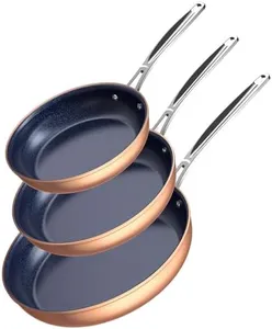 Nuwave 3-Piece 8”, 10”, 12” Forged Lightweight Frying Pan Set, G10 Healthy Duralon Blue Ceramic Ultra Non-Stick, Ergonomic Stay-Cool Handles, Induction-Ready & Works on All Cooktops