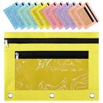 12 Pcs Pencil Pouch, 3 Ring Binder Pencil Pouch, 2 Layer Zipper Pencil Case with Mesh Window, Wear Resistant Oxford Fabric, Multicolored for Student Teacher Classroom Supplies (Macaron Color)