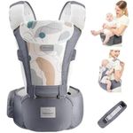 Bebamour Baby Carrier Newborn to Toddler Baby Carrier Hipseat 0-36Months with Head Hood, 3 PCS Teething Pads, Waist Extender, Grey