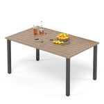 PHIVILLA Garden Table Outdoor Patio Dining Table for 6 People 152cm x 92cm x 73cm Rectangular Patio Table with Teak Color Table Top, Steel Frame with 4cm Umbrella Hole for Garden Backyard Lawn Yard