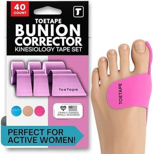 ToeTape - Kinesiology Tape for Moderate Bunions, Big Toe Sprains, Pain Relief and Support | 40 Pre-Cut Applications Included | Hypoallergenic and Sweatproof Kinesio Tape for Toe Joint Support (Pink)