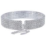 Janefashions 5-Row Five Rows Clear White Austrian Rhinestone Crystal Choker Collar Necklace Dance Party Jewelry Wedding Prom N060 Silver