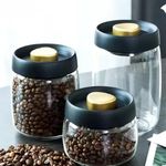 Vacuum Sealed Borosilicate Glass Coffee Bean Storage Jar Set, Airtight, Clear with Gold Lids