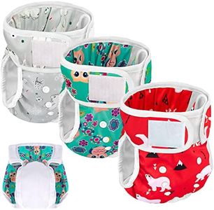 SlowTon Reusable Dog Diapers Female - 3 Pack Washable Female Dog Diapers for Heat with Adjustable Buttons, Super-Absorbent for Puppy Pets Period Excitable Urination Incontinence(Animal-2,Small)