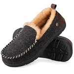 HomeTop Men's Moccasin Slippers Memory Foam Indoor Outdoor Shoe with Warm Lining Black,10 US