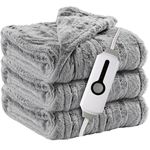 Minervada Electric Heated Blanket Throw - 50''x60'', Faux Fur Throw with 4 Heating Levels and 3-Hour Auto Shut-Off, Cozy and Warm Electric Blanket, Light Gray