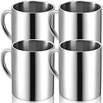 Tebery 4 Pcs 300ml Stainless Steel Coffee Mug, Double Walled Coffee Cup, Metal Insulated Mug, Camping Mugs, Silver