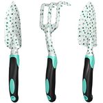 ESOW Garden Tool Set with Non-Slip Rubber Handle, 3 Piece Cast-Aluminum Heavy Duty Gardening Kit Includes Hand Trowel, Transplant Trowel and Cultivator Hand Rake，Garden Gifts Cactus Print