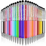 HESTYA 26 Pieces Crystal Stylus Ballpoint Pen for Capacitive Stylus 2-in-1 Slim Black Ink Writing Pens for Touch Screens Glitter Diamond Bling Office Stationery Home Business Supplies(Cold Colors)