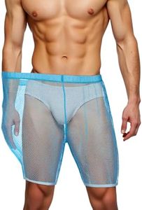 ZONBAILON Mens Sexy Shorts Mesh See Through Loose Ultra Thin Lake Blue 2XL