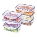 EASYLOCK 6 Pack Airtight Food Storage Container with Lids, Plastic Meal Prep Containers Reusable, 1.15L, Leak-proof Lunch Box Adult, Microwave Freezer Dishwasher Safe (Blue)