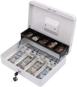 xydled Metal Cash Box, Cash Box with Money Tray and Key Lock, Storage Box, White,4 Bill / 5 Coin Slots,11.8" x 9.5" x 3.5",White