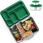 AOHEA Stainless Steel Bento Box Kids, Kids Metal Bento Lunch Box BPA Free Lunch Box Containers 304 Stainless Steel Bento Box for School and Office(Green)