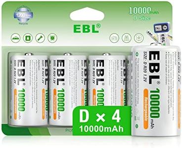 EBL Rechargeable D Batteries, 10000mAh Ni-MH High Capacity D Cell Battery New Retail Package, Pack of 4