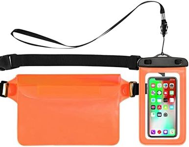 Bigqin Universal Waterproof Phone Pouch + Waist Bag, Underwater Case Dry Bag with Lanyard for Beach Swimming Boating Snorkeling, Protect Cellphone Up to 7.5", Set of 2, Orange