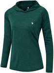 donhobo Women's Long Sleeve Sports Running Hoodie Tops Shirts with Thumb Hole,UPF 50+ Sun Protect Breathable Quick-Dry Fitness T-Shirt Tops for Workout Gym Training Yoga Pilates Dark Green M