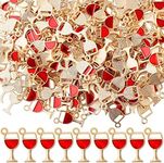 RZJSLSHANHAI 120 Pcs Enamel Red Wine Charms Pendants, 20x9mm Gold Plated Wine Glass Dangle Pendants Wine Cup Charms for Women DIY Jewelry Making Valentine's Day Party Accessories Supplies