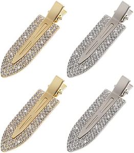 4pcs Rhinestone No Bend Hair Clips- Metal Shiny Styling Diamond Cut Pin Clip No Dent No Crease Hair Clips Bling Curl Pin Barrette for Women Girls Makeup Hairstyle Application (Silvery& Gold)