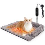 Heymamba Puppy Pet Heating Pad, Waterproof Heated Cat Bed with 10cm High L-Shaped Memory Sponge Side&Switch Controller, Cat Heat Pad Heating Cat Mat with Fleece Checkered Cover for Kittens, 58x42x10cm