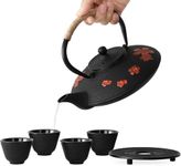 Mokshith Cast Iron Teapot Set, Japanese Cast Iron Teapot Heat Preservation with Trivet and Stainless Steel Infuser, Durable Cast Iron with a Cast Iron Teapot with 4 Tea Cups Trivet (MO -04)