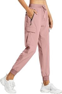 Libin Women's Hiking Cargo Pants Quick Dry Joggers Travel, Light Pink XL