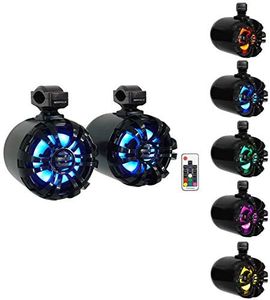 Rockville Pair WB65KLED Black 600W 6.5" Marine Wakeboard Tower Speakers, 4 Ohm, LED Lighting, 360-Degree Swivel, Waterproof, with Remote, for Boats and Off-Road Vehicles