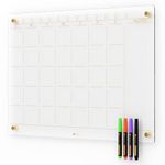 Clear Glass Monthly Dry Erase Calendar Non-Magnetic Whiteboard for Wall, 17" x 23", Frameless Large Monthly Menu Planner White Board for Home Kitchen & Office, 4 Markers Included, Yeoux