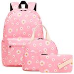 Daisy Girls School Backpacks for Kids Teens, 3-in-1 School Bag Bookbags Set with Lunch Bag Pencil Case (Pink)