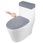 Toilet Lid Cover and Toilet Tank Cover Stretch Toilet Covers Set for Bathroom, Polyester Spandex Jacquard Fabric, Machine Washable, with Elastic Bottom, Grey