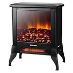 COSTWAY Electric Fireplace Stove, 18-Inch Freestanding Compact Space Heater with 3D Realistic Flame, Adjustable Temperature, Overheat Protection, Portable Indoor Infrared Heater for Home Office, 1400W