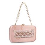 ADISA Beaded formal party clutch with gold chain for women and girls (CL108-PIN)